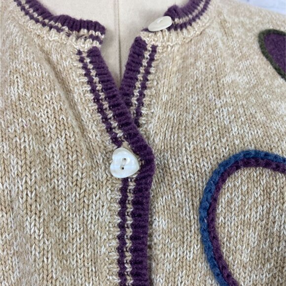 Vintage Christopher Banks XL Hand Embroidered Tan Heart Cardigan - Picture 4 of 8